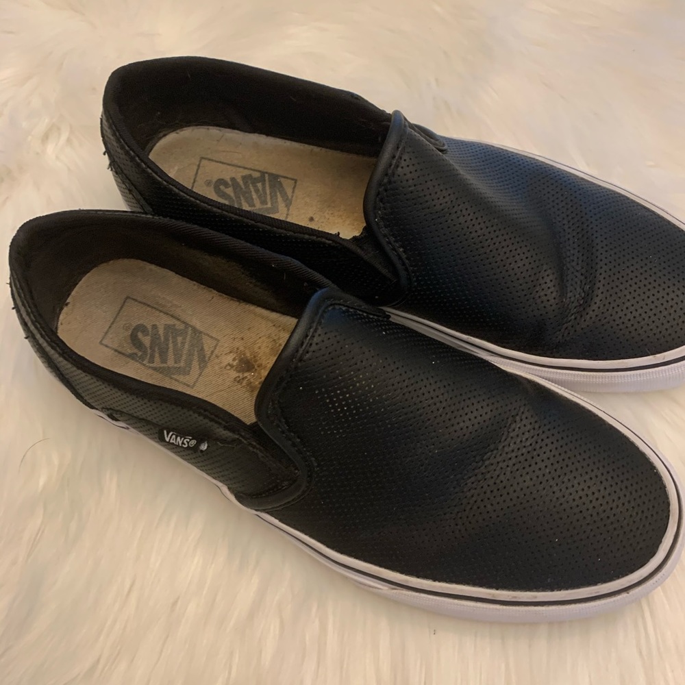 Black leather slip on vans size 10